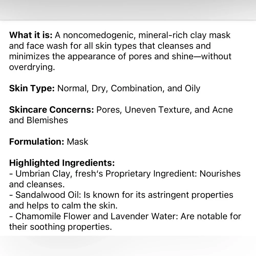 🌿 FRESH Umbrian Clay Pore Purifying Face Mask